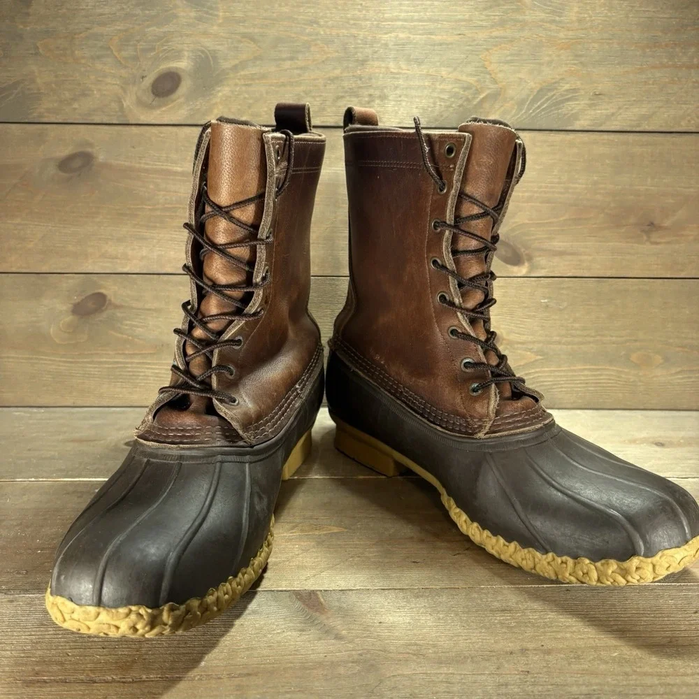 ll bean duck boots mens size 12 shoes brown leather insulated waterproof rain